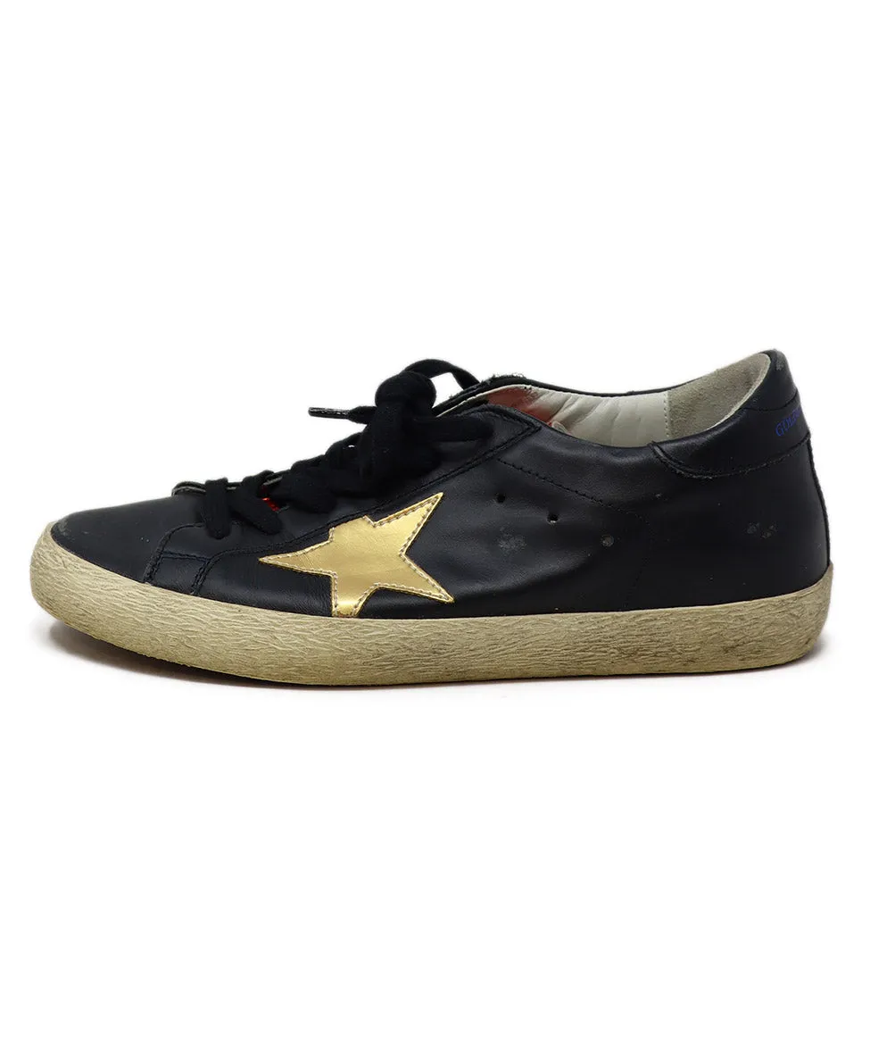 Golden Goose Black Leather & Gold Sneakers sz 8
